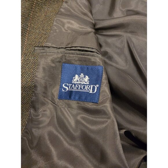 Stafford Lambswool Blazer Sz 43R Green Herringbone Plaid Sport Coat Elevated - Picture 9 of 13